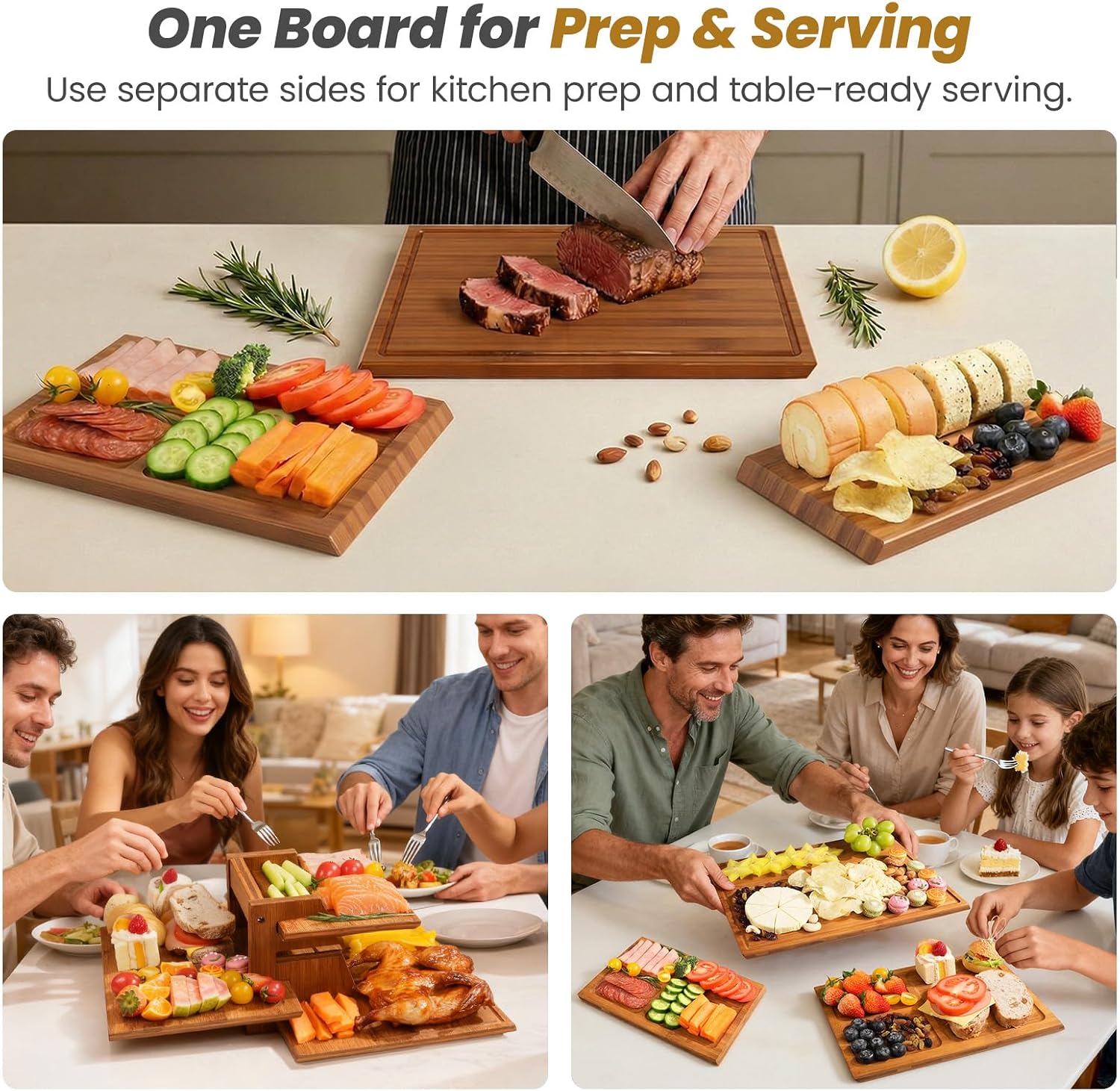 Meal Prep Cutting - Набор бамбуковых разделочных досок с подставкой,
